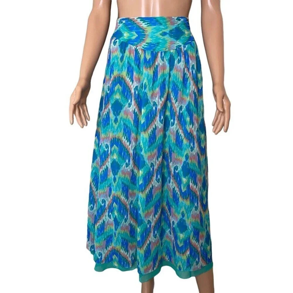 Aerie lightweight multicolor maxi elastic waist skirt in teal & pink SM